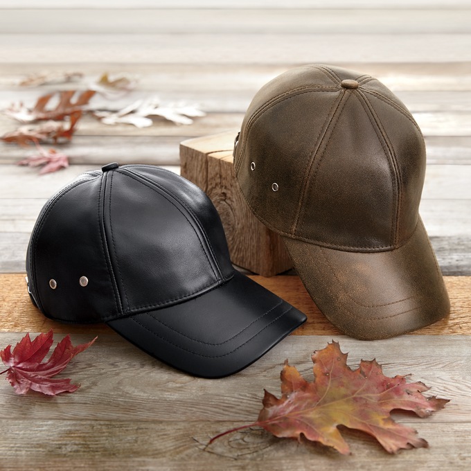 Fitted leather shop baseball caps