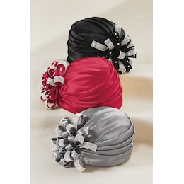 Embellished Satin Flower Turban, , large