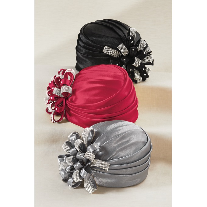 Embellished Satin Flower Turban, , large