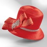 Kelis Women's Church Hat with Oversized Bow and Rhinestone Brooch, Flame Red, large