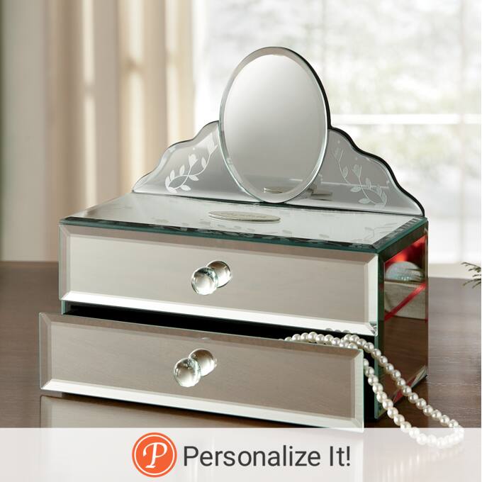Personalized Mirrored Jewelry Box With Drawers Ashro Personalized Mirrored Jewelry Box With, Large Mirrored Jewelry Box With Drawers