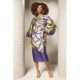 Abena Belted Sheath Dress with Balloon Sleeves and Removable Belt, , large