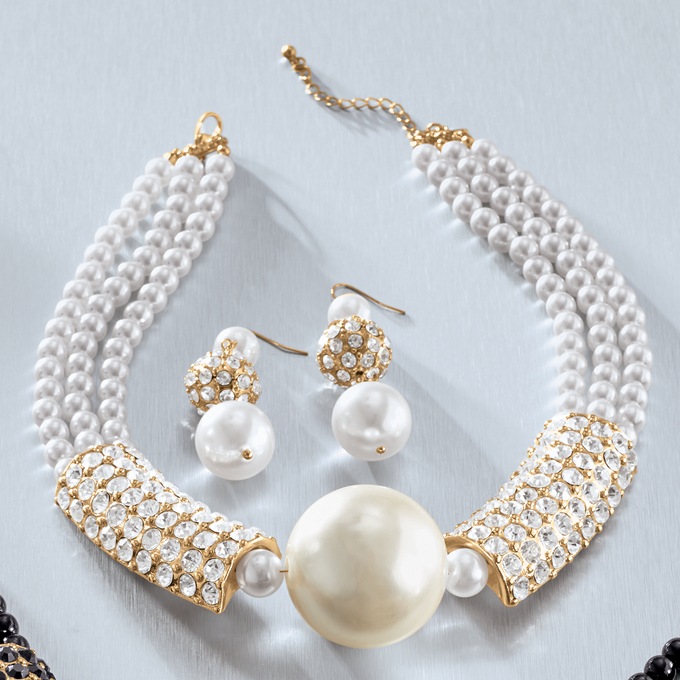 Ball Necklace and Earring Set, Faux Pearl, large