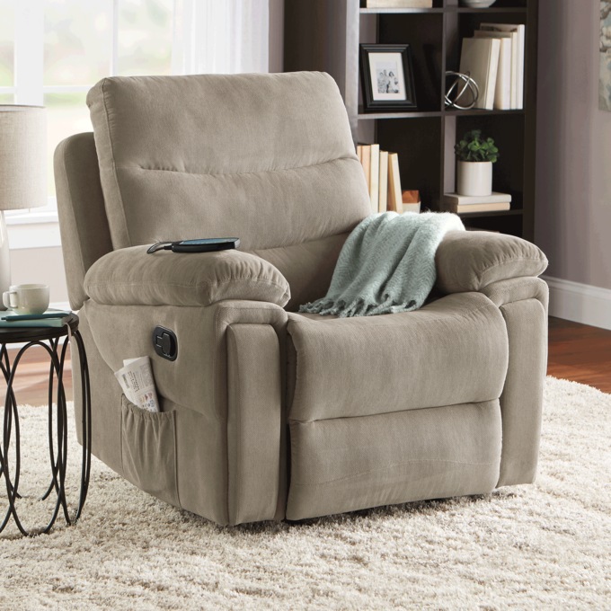 Rocking Recliner with Massage and Heat, Textured Taupe, large