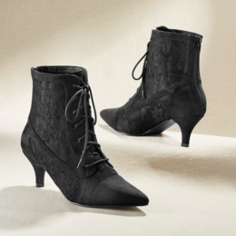 Lace and Faux-Suede Bootie for Women with Back Zip and 2.5&quot; Heel, , large