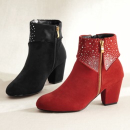Rhinestone Cuff Women&#39;s Ankle Bootie in Faux Suede with 2.75&quot; Heel, , large