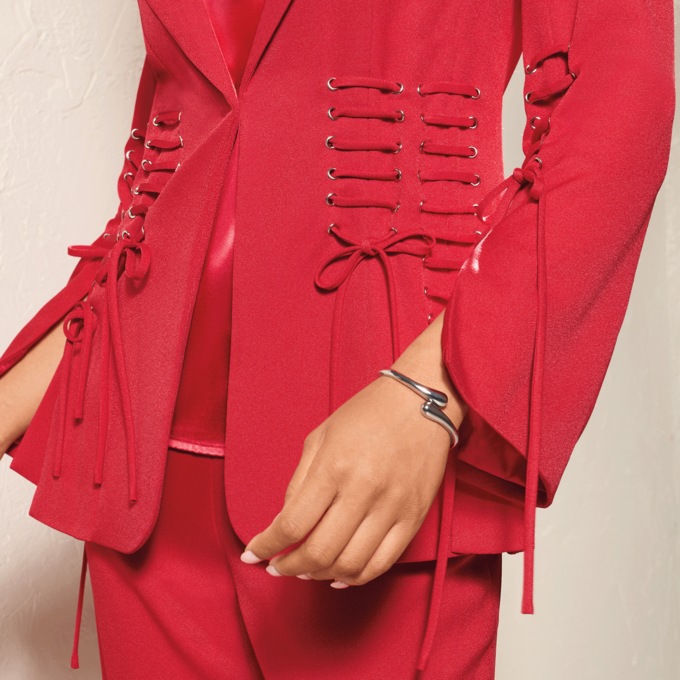 3-Piece Laced-Up Pant Outfit with Jacket and Satin Cami, , large