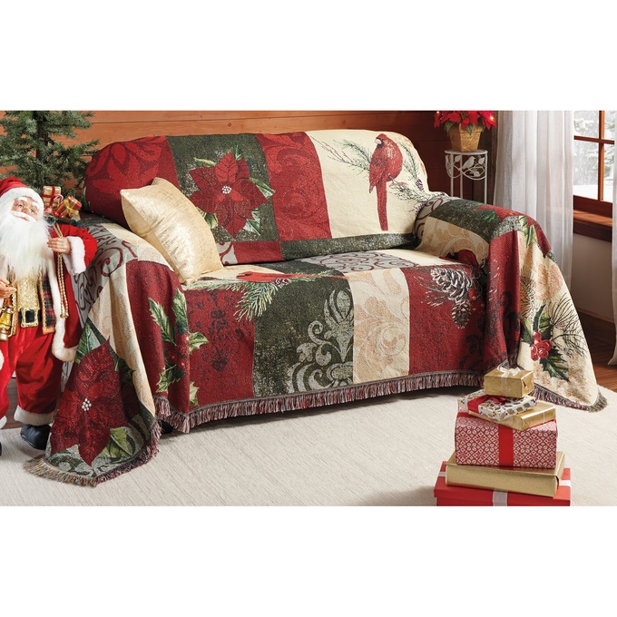 Christmas Tapestry Throw Furniture Cover, , large