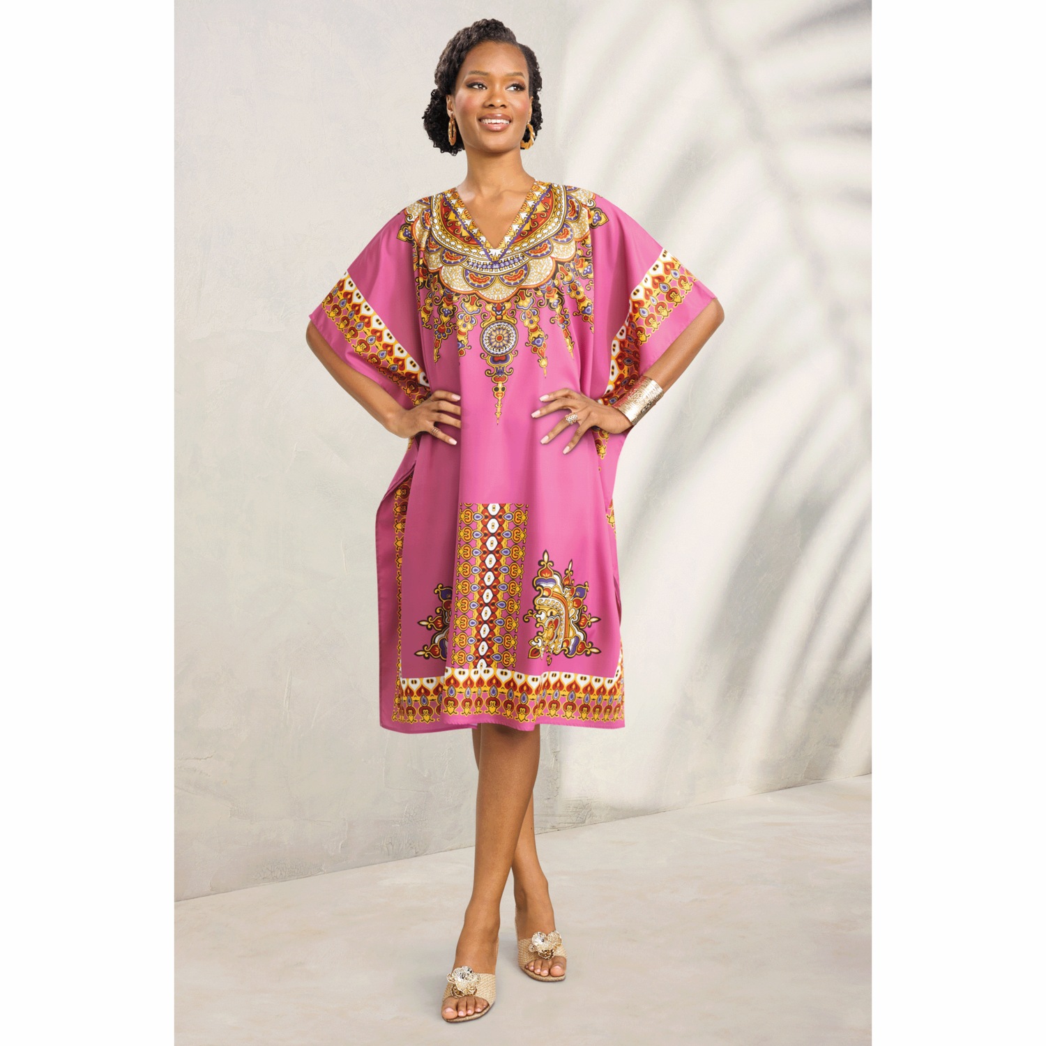 caftan dress Purple Crepe Boat Neck Kaftan Dress With Belt main image 0