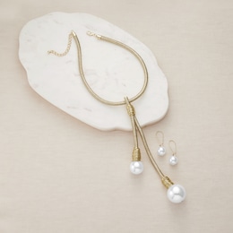 Faux-Pearl Tassel Necklace &amp; Earring Set, , large