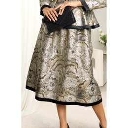 Sona Brocade Jacquard A-line Skirt with Satin Border, , large