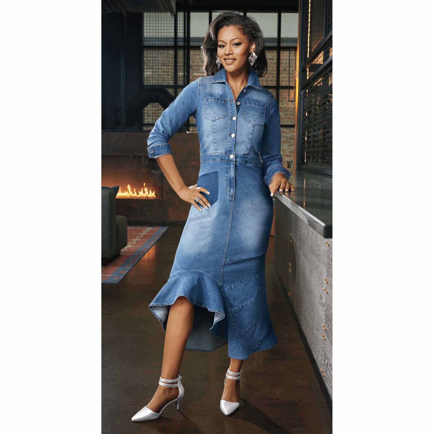 Vashie Denim Sheath Dress | ASHRO