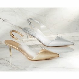 Metallic And Vinyl Slingback for Women with Memory Foam and 2.75" Stiletto Heel, , large