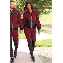 Malia Women's Bomber Jacket Active Set with Faux-Leather Trim and Cargo Pockets, , large