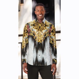 Stacy Adams Long-Sleeve Scroll Print Shirt, , large