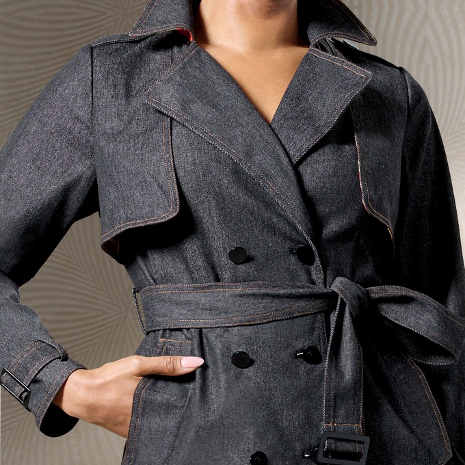 Tezlyn Women&rsquo;s Trench Dress in Denim with Embroidered, Appliqu&eacute;d Hem, , large