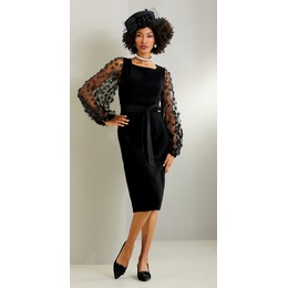 Odessa Lace-Sleeve Dress and Ora Flower Pillbox, , large