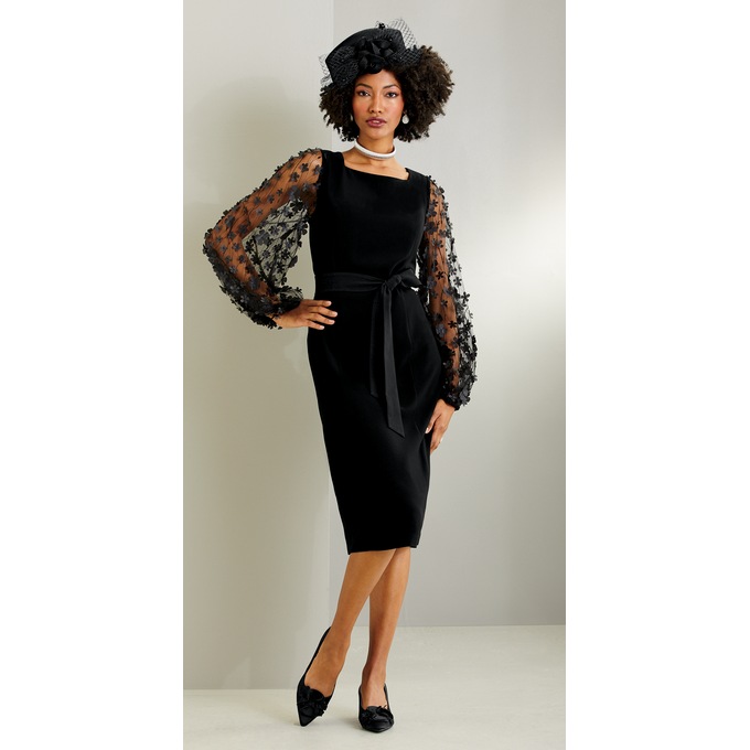 Odessa Lace-Sleeve Dress and Ora Flower Pillbox, , large