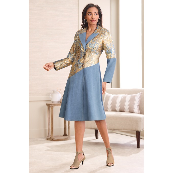 Sanya Novelty Denim Fit-and-Flare Dress, , large