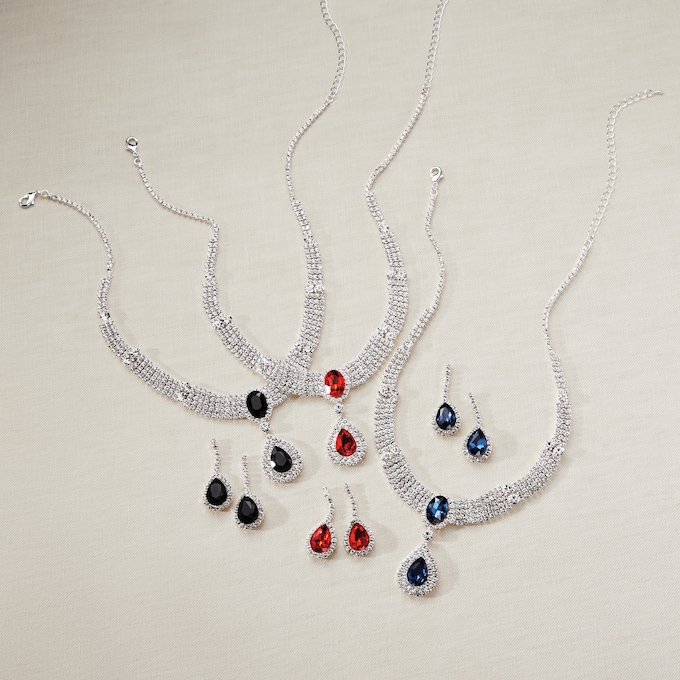 Crystal Marquise Drop Necklace & Earring Set, , large