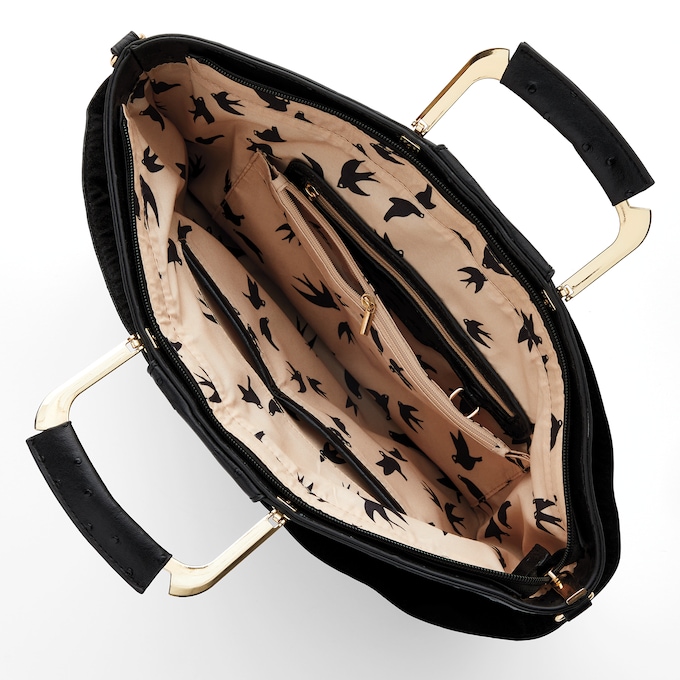 Croco-Fan Embossed Faux Leather Handbag &ndash; Fanned Design with Zip Closure, Inside Pockets & Removable Strap, Black, large