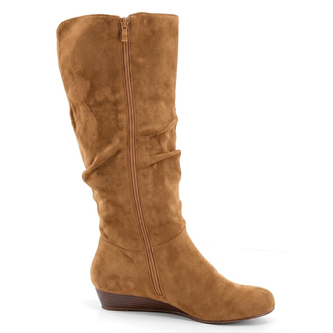 Amanda D'Laurie Tall Scrunch Boot: Rich Faux Suede with 1" Wedge Heel, , large
