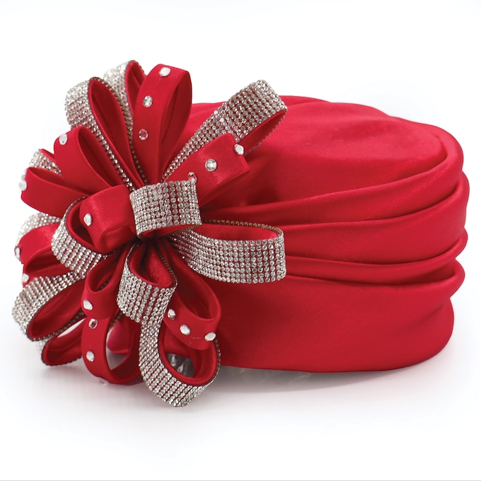 Embellished Satin Flower Turban, , large