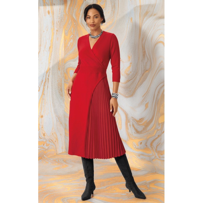 Effie A-Line Sweater Dress with Pleats, , large