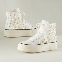 Azalea Wang Saisha High-Top Canvas Sneaker with Rhinestones and Pearls, , large