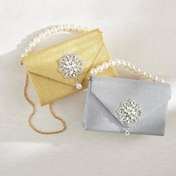 Faux Pearl-Handled Glimmer Clutch, , large