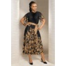 Sharlotte All-Over Pleated A-Line Dress with Flutter Sleeve and Belt, , large