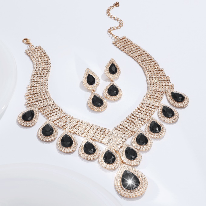Crystal Necklace and Earring Set, Black, large