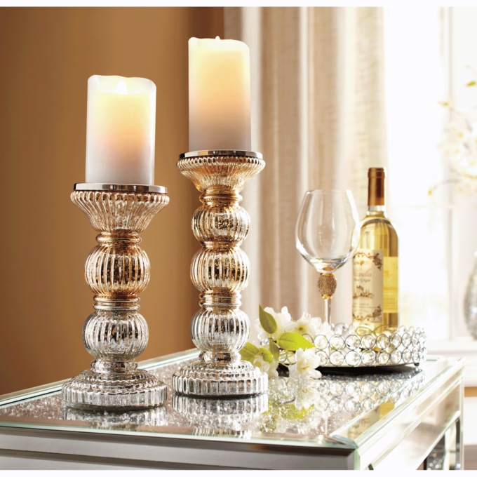 Set of 2 Glass Candleholders, , large