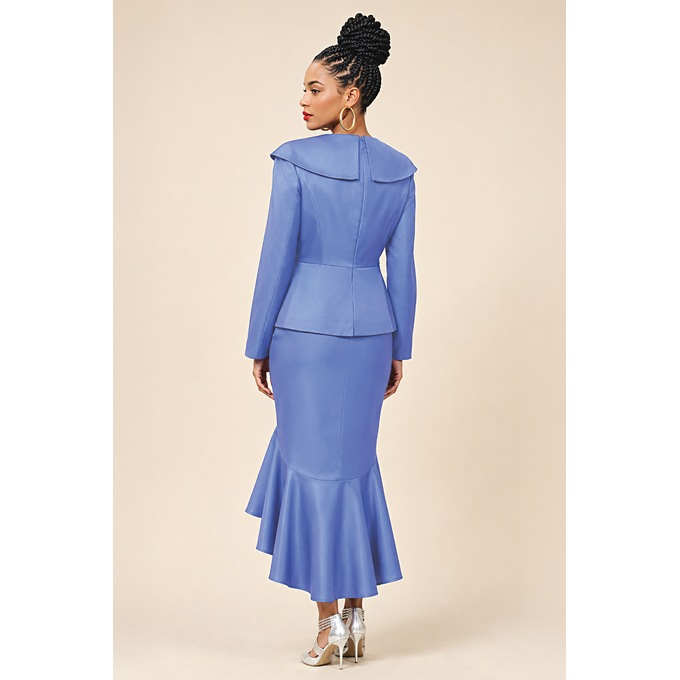 Celestina Women's Skirt Suit with High-Low Peplum and Shawl-Collar Top, , large