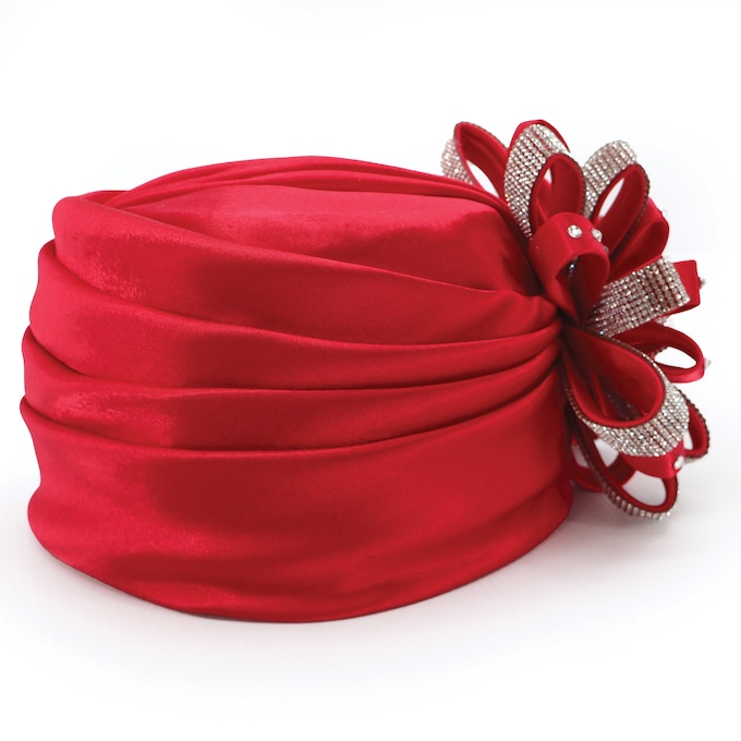 Embellished Satin Flower Turban, , large