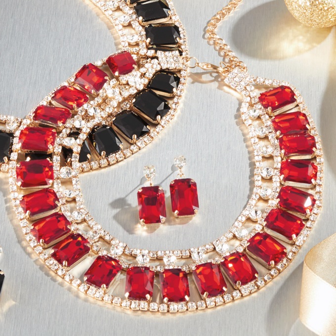 Crystal Emerald-Cut Necklace and Earring Set, , large