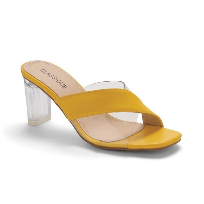 Maleesa Women's Slide with Faux-Leather Strap & 2.75” Clear Heel, , large