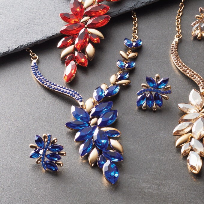 Crystal Marquise-Cut Spray Necklace & Earring Set, Blue, large