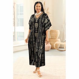 Sadaka Long Afrocentric-Print Caftan and Headscarf Set, , large