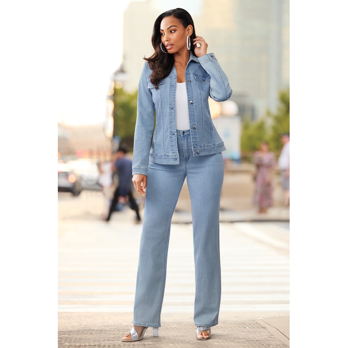Maxine Stretch-Denim Women's Jacket with Mini Stud Trim, , large