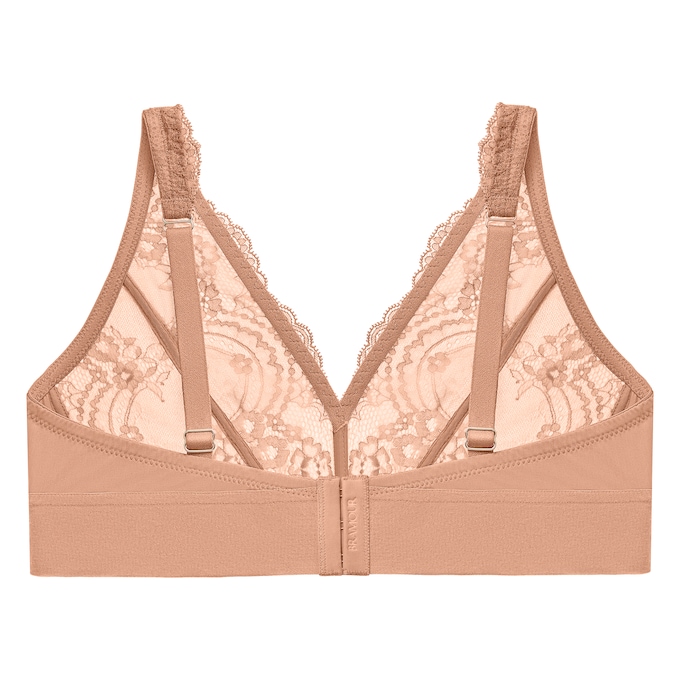 Lace Women's Bralette with Soft Stretch Lace and Wireless Comfort, Nude, large