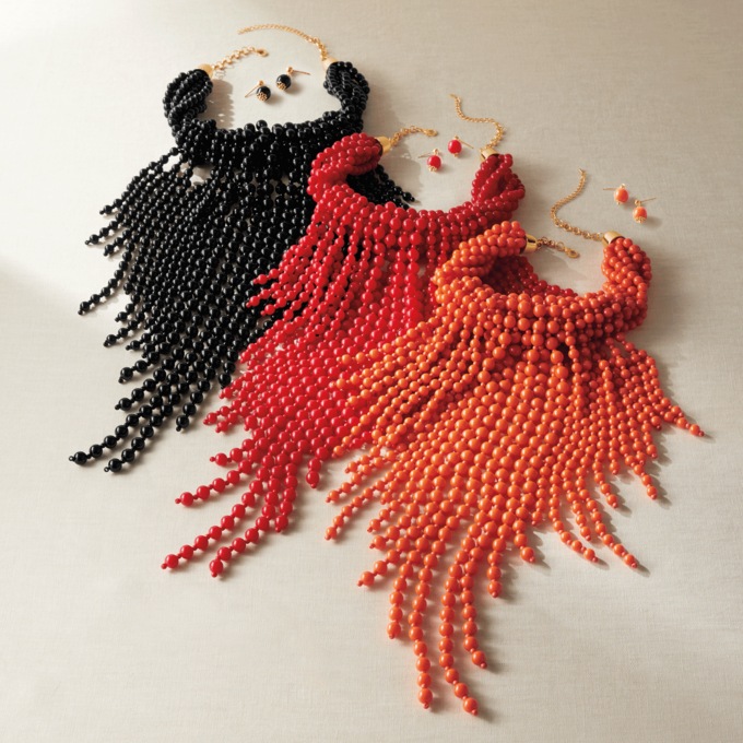 Multi-Strand Beaded Necklace & Earring Set, , large