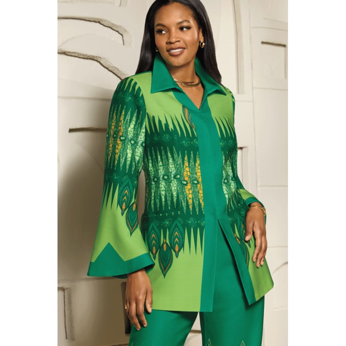 Taniya Bold Straight-Leg Pant Suit with Bell-Sleeve Jacket, , large