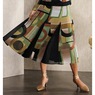Shani Full Georgette Skirt in Geometric Print with Flared Godet Insets, , large