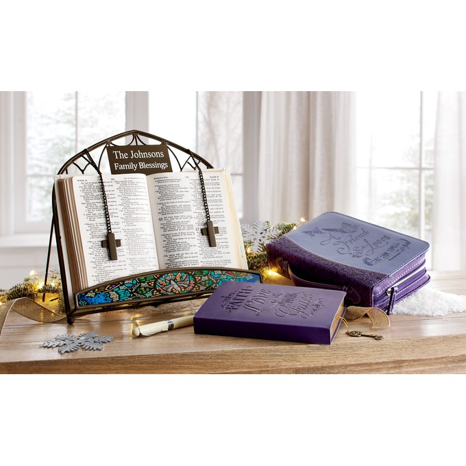 A Friend Loves At All Times Bible Cover, Faith Love Amazing Grace Journal &amp; Family Blessings Bible Stand, , large