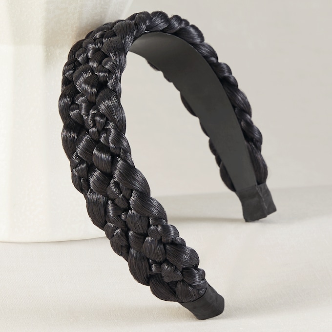 Braided Headband, Off Black, large