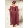 Foil-Print Goddess Bodycon Maxi Dress with Sheer Cape Panels, , large