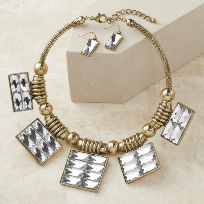 Crystal Tabs Necklace & Earring Set, , large