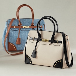 Brittney Faux Leather Satchel, , large