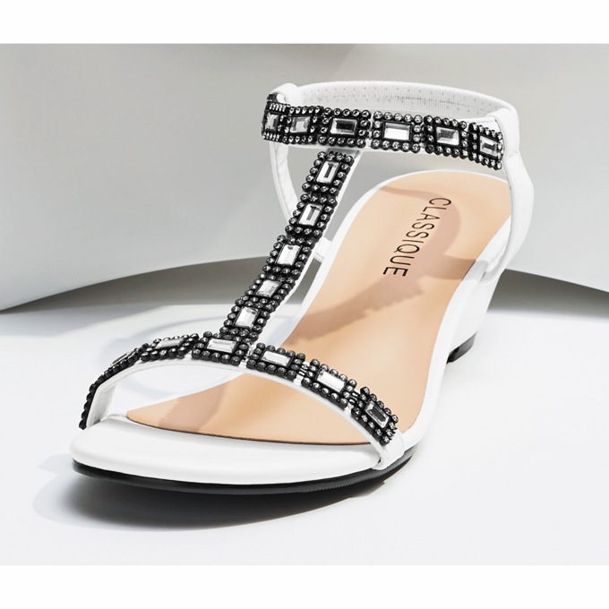 Classique Rhinestone T-Strap Wedge, , large